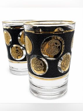 Libbey 22K Gold Coin Collection Barware USA Rocks Cocktail Glasses Set of Seven